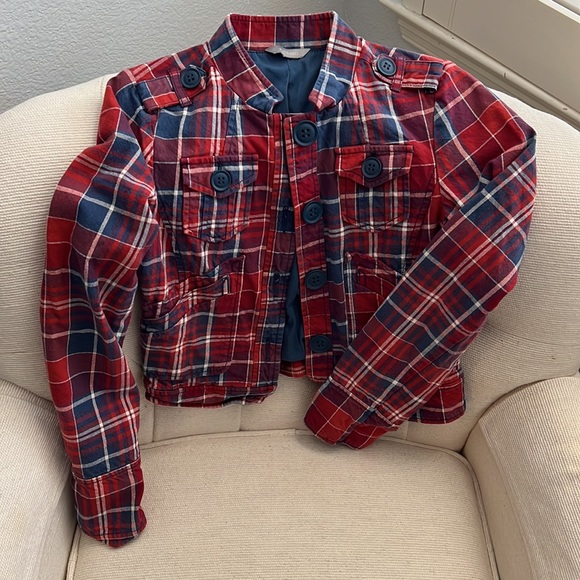 Rubbish Red Navy Plaid Button Front Crop Jacket - Picture 2 of 7